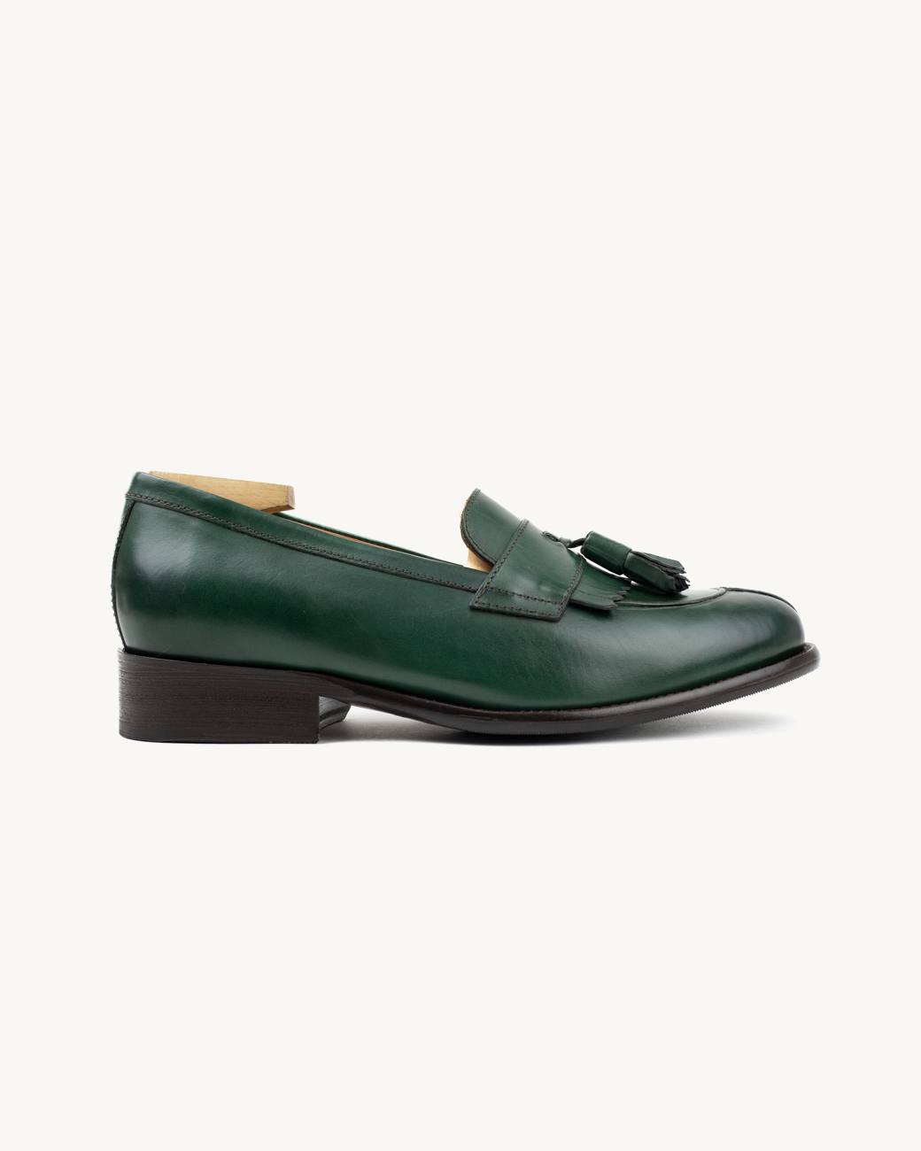 Loafer com franja em pele genuina verde-floresta | Sapataria do Carmo