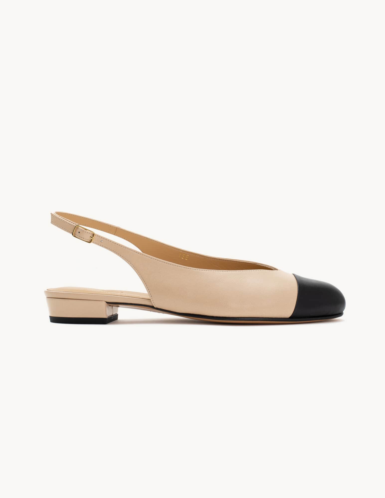 Slingback Héliana – Pele Bege e Biqueira Preta